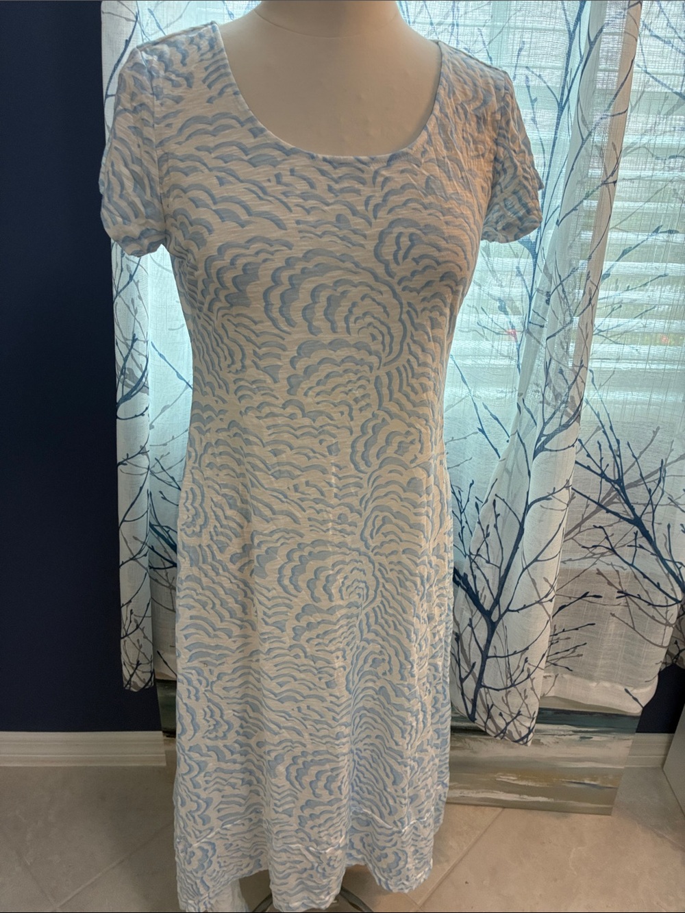 Tango Mango Light Blue and White Scoop Neck Women's Dress